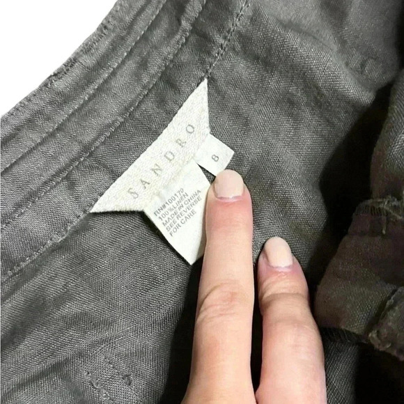 Sandro Womens Taupe Gray Linen Casual Wide Leg Pants Size 8 - Picture 4 of 6